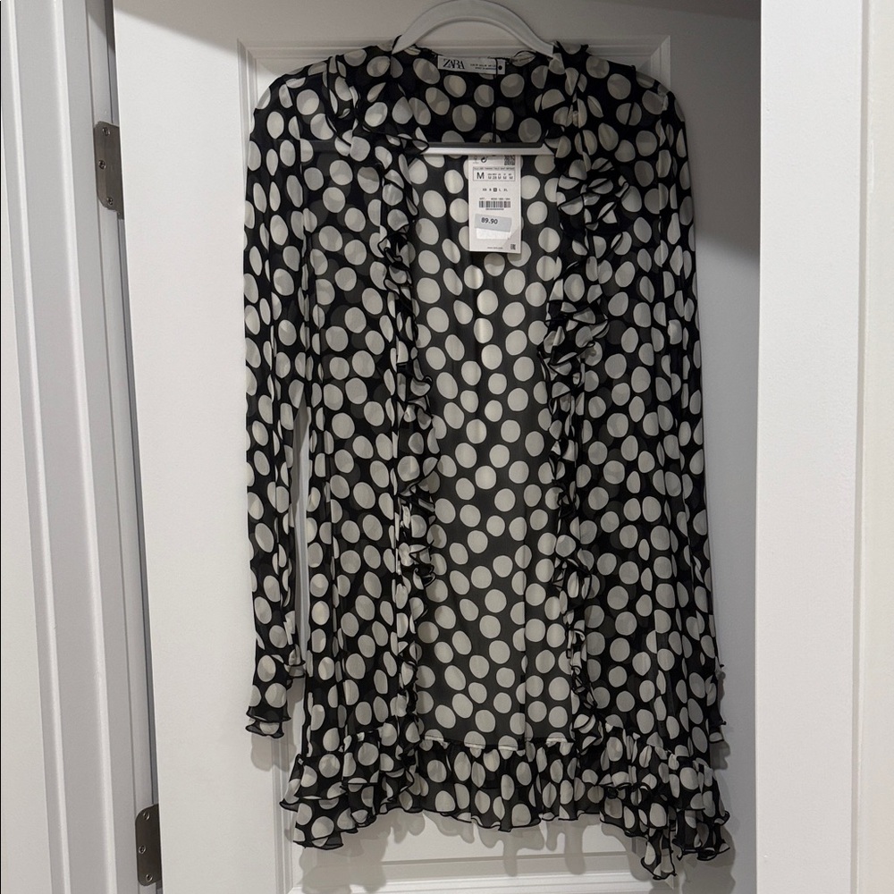 Zara Black and Cream Polka Dot Blouse - Picture 2 of 7